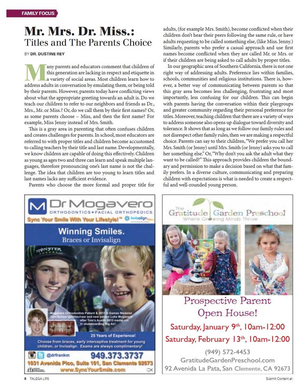 Talega Life January 16 Issue Mr Mrs Dr Miss Titles And The Parents Choice Tesla Country Day